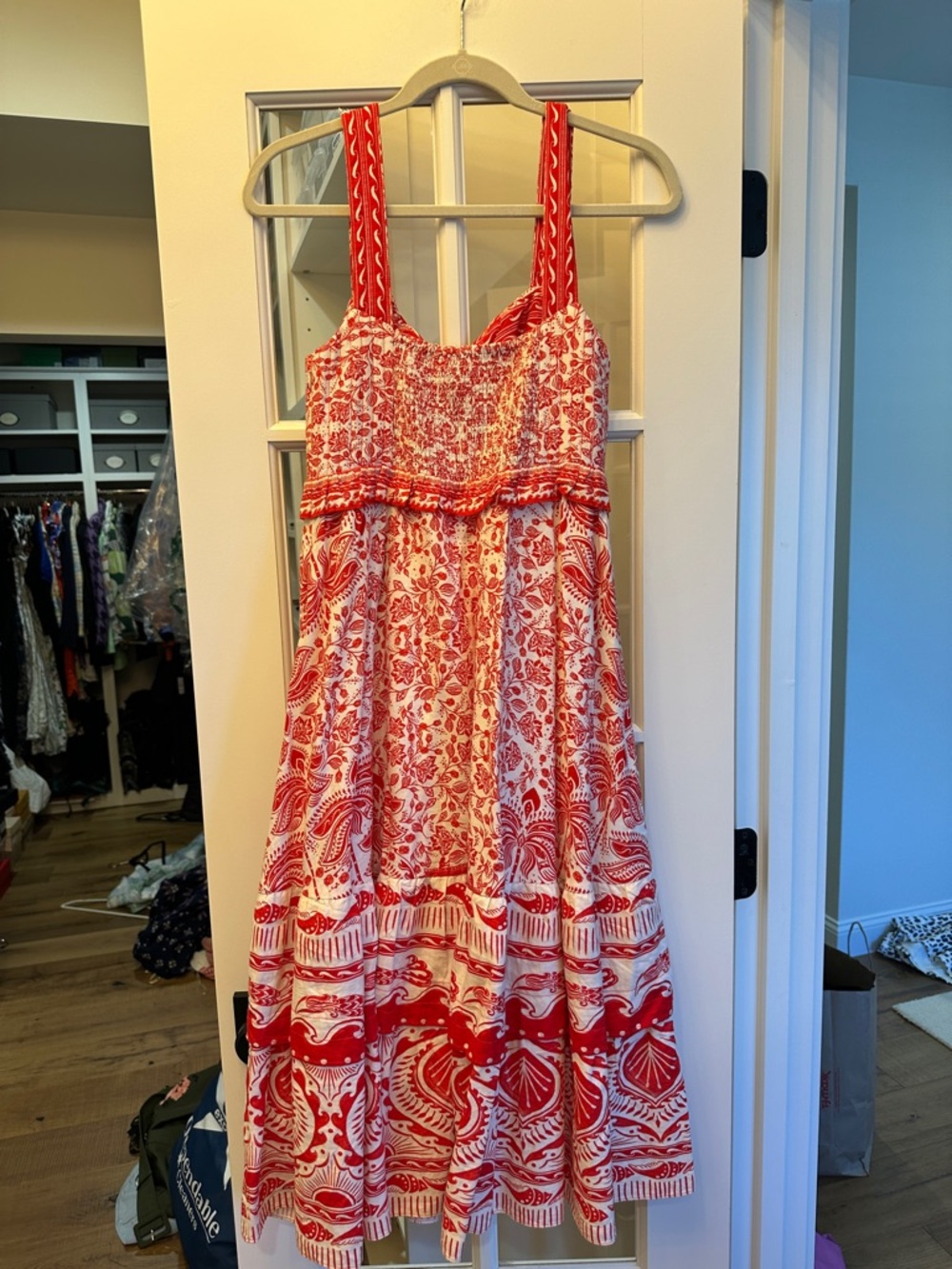 Farm Rio RIVER RIDE RED MIDI DRESS Size Small - Picture 6 of 6